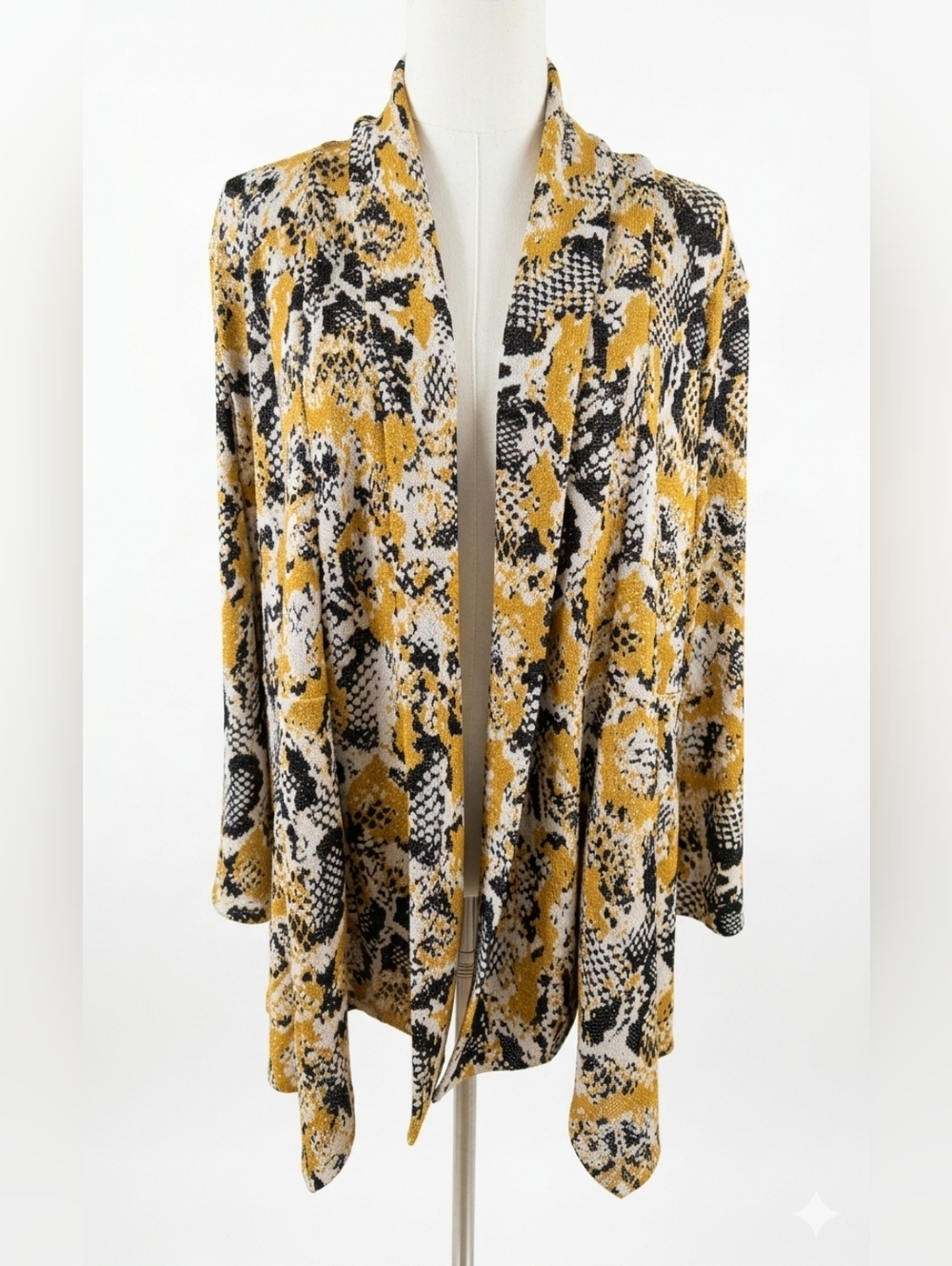 NWT Kasper Gold Snake-Print Open Front Cardigan Sweater Size L - Picture 3 of 15